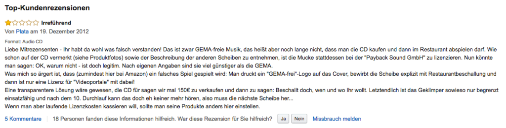 Rezension von Plata auf Amazon